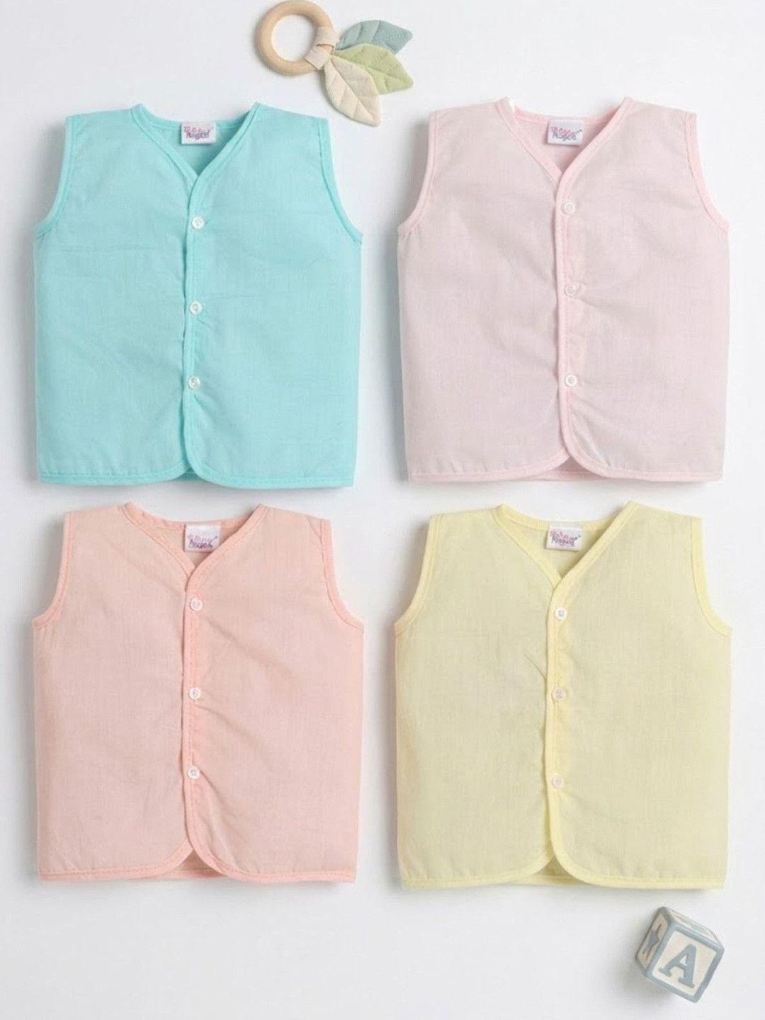Little Angels Pack of 4 Baby Jhabla Sleeveless Cotton Soft Innerwear Vests