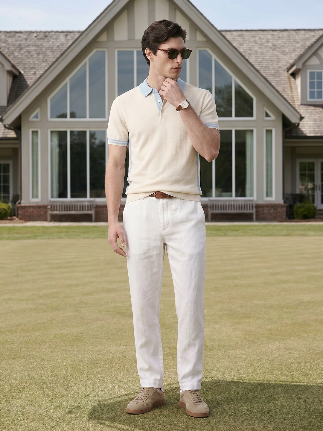 House of Pataudi The Cricket Line Polo Collar Pure Cotton T-shirt