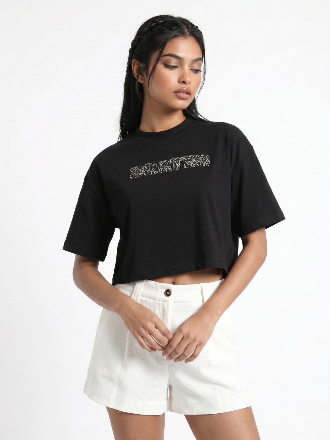 glitchez Women Typography Printed Drop-Shoulder Sleeves Boxy T-shirt