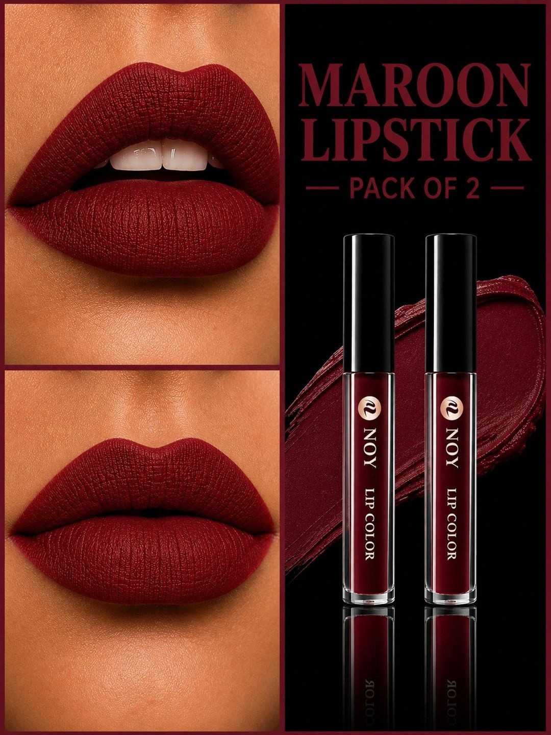 NOY Set Of 2 Long Lasting Matte Liquid Lipstick - 4 ml Each - Maroon