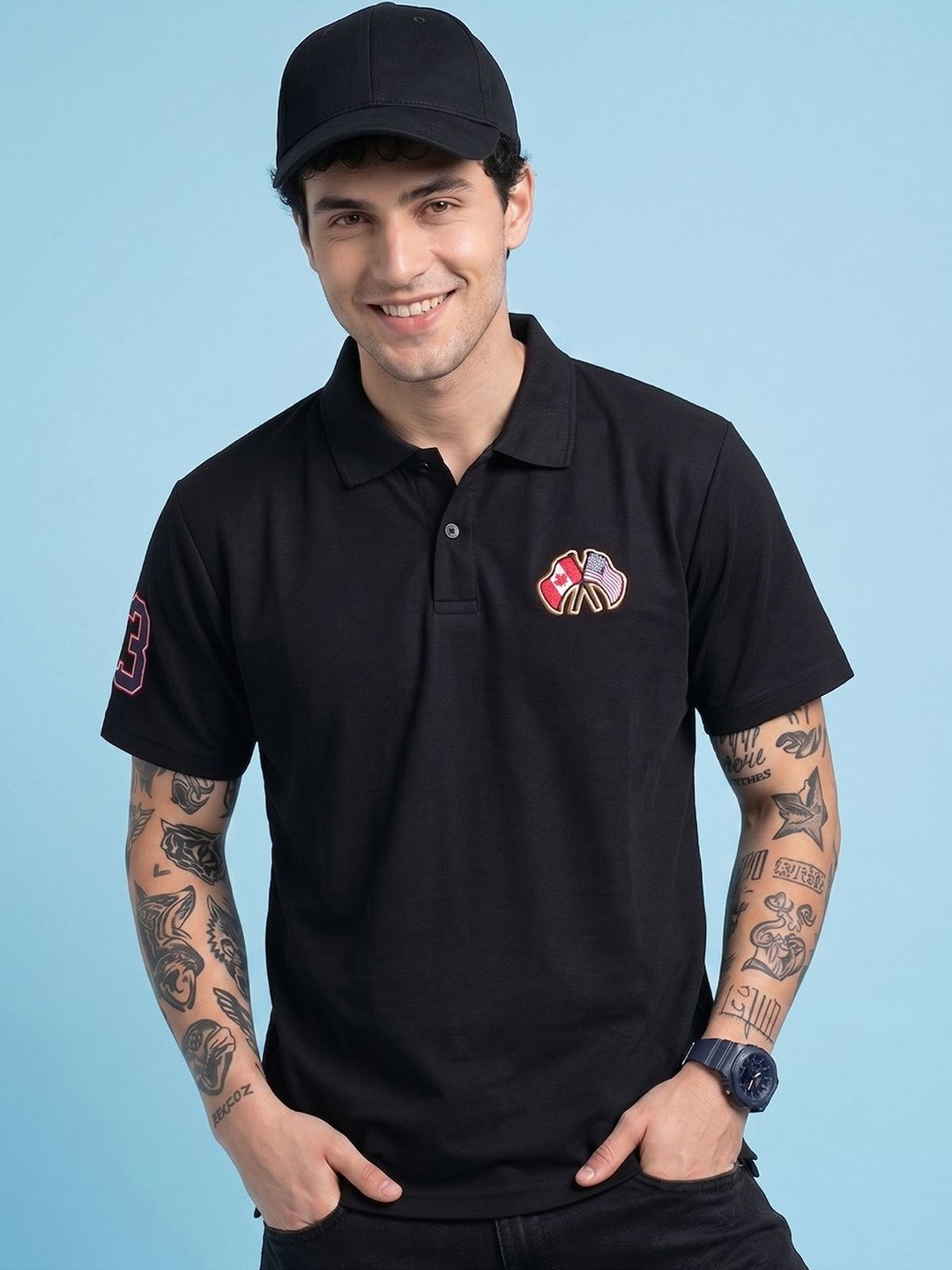 AIN6 Men Brand Logo Printed Polo Collar T-shirt