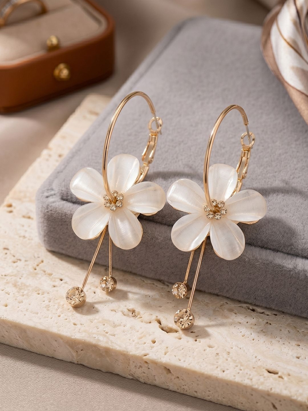 YouBella Golf-Plated Stone-Studded Contemporary Drop Earrings
