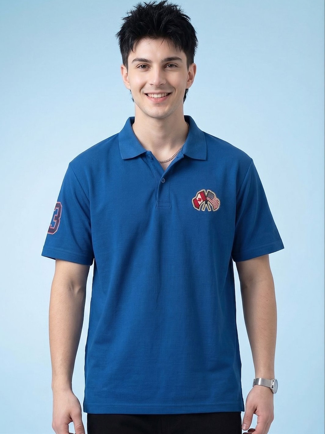 AIN6 Polo Collar Graphic Printed Short Sleeves Regular Fit T-shirt