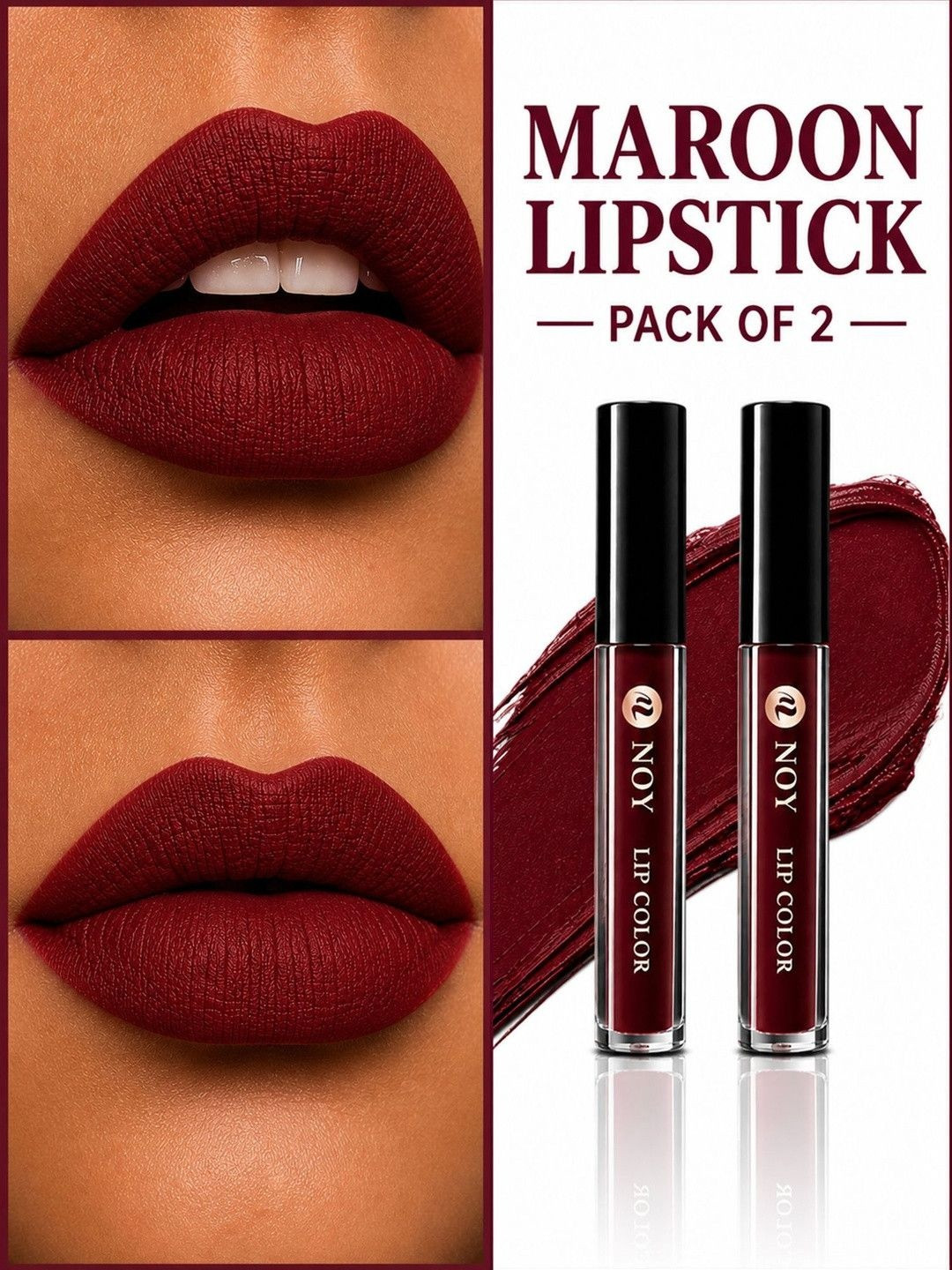 NOY Set Of 2 Long Lasting Matte Liquid Lipstick - 4 ml Each - Maroon