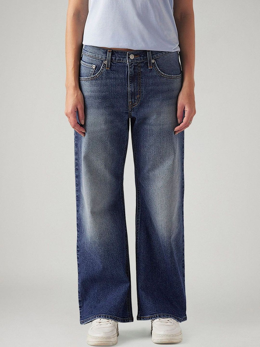 Levis Women's Blue Loose Bootcut Fit Mid Rise Jeans