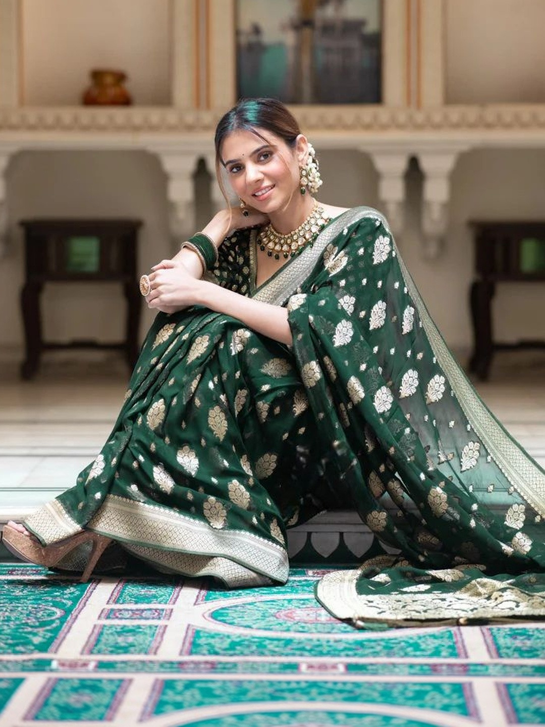 LIMDO Ethnic Motifs Zari Silk Cotton Heavy Work Banarasi Saree