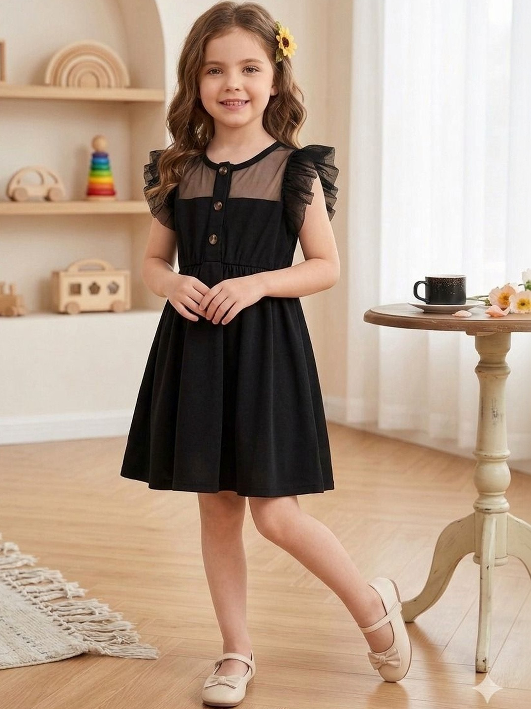 TIOR Flutter Sleeve Ruffled A-Line Dress