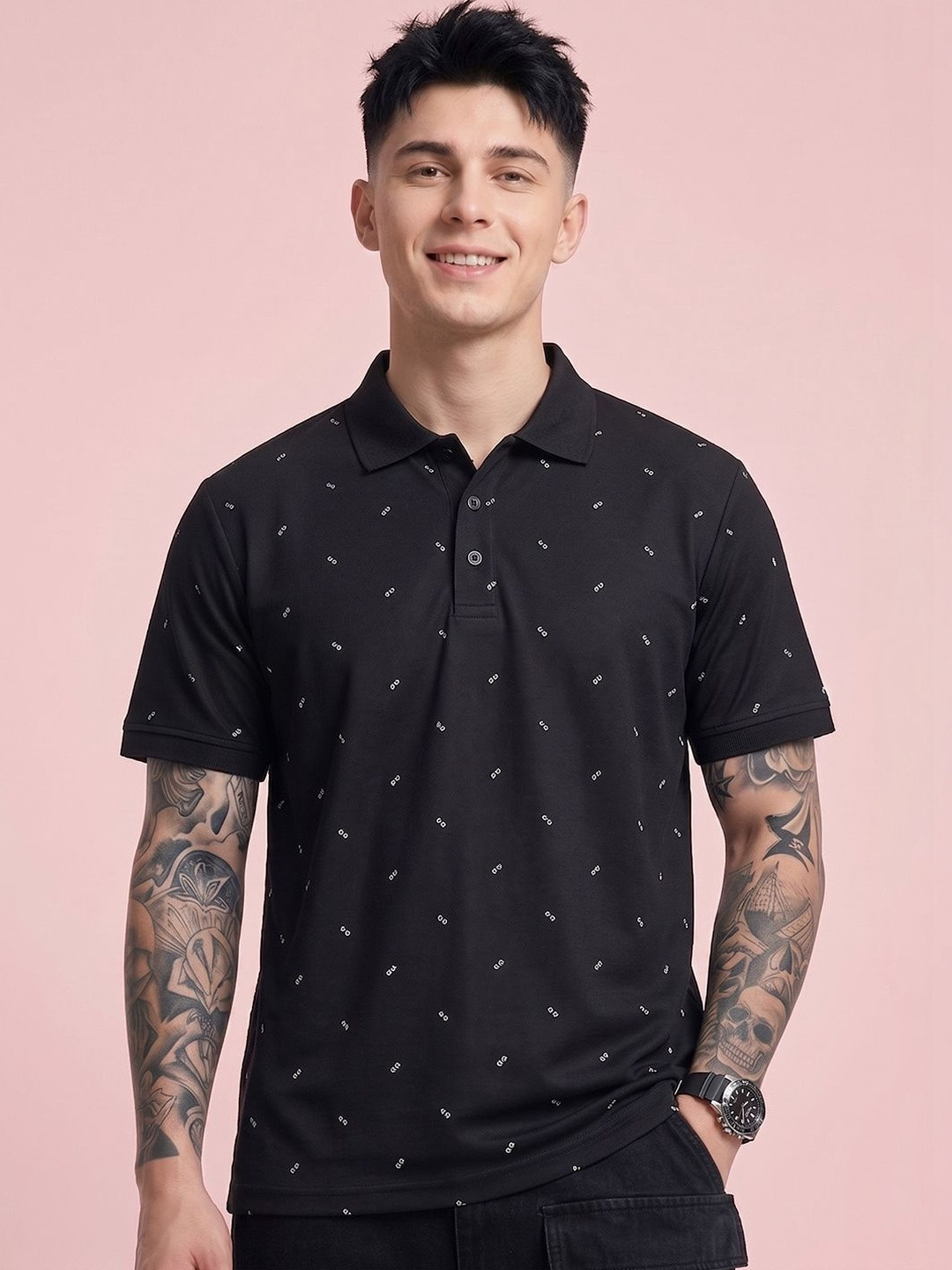 AIN6 Men Printed Polo Collar T-shirt