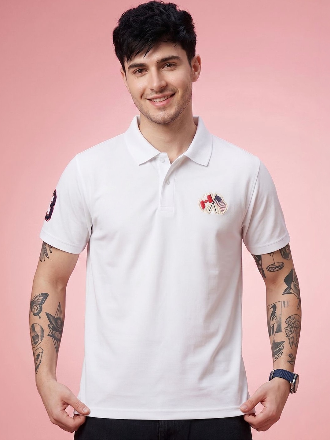 AIN6 Men Brand Logo Printed Polo Collar T-shirt