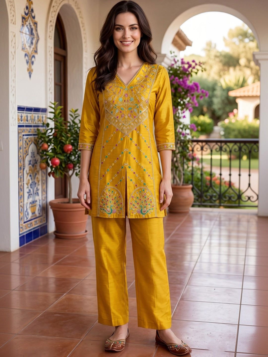 DSK STUDIO Silk Embroidered Tunic with Trousers