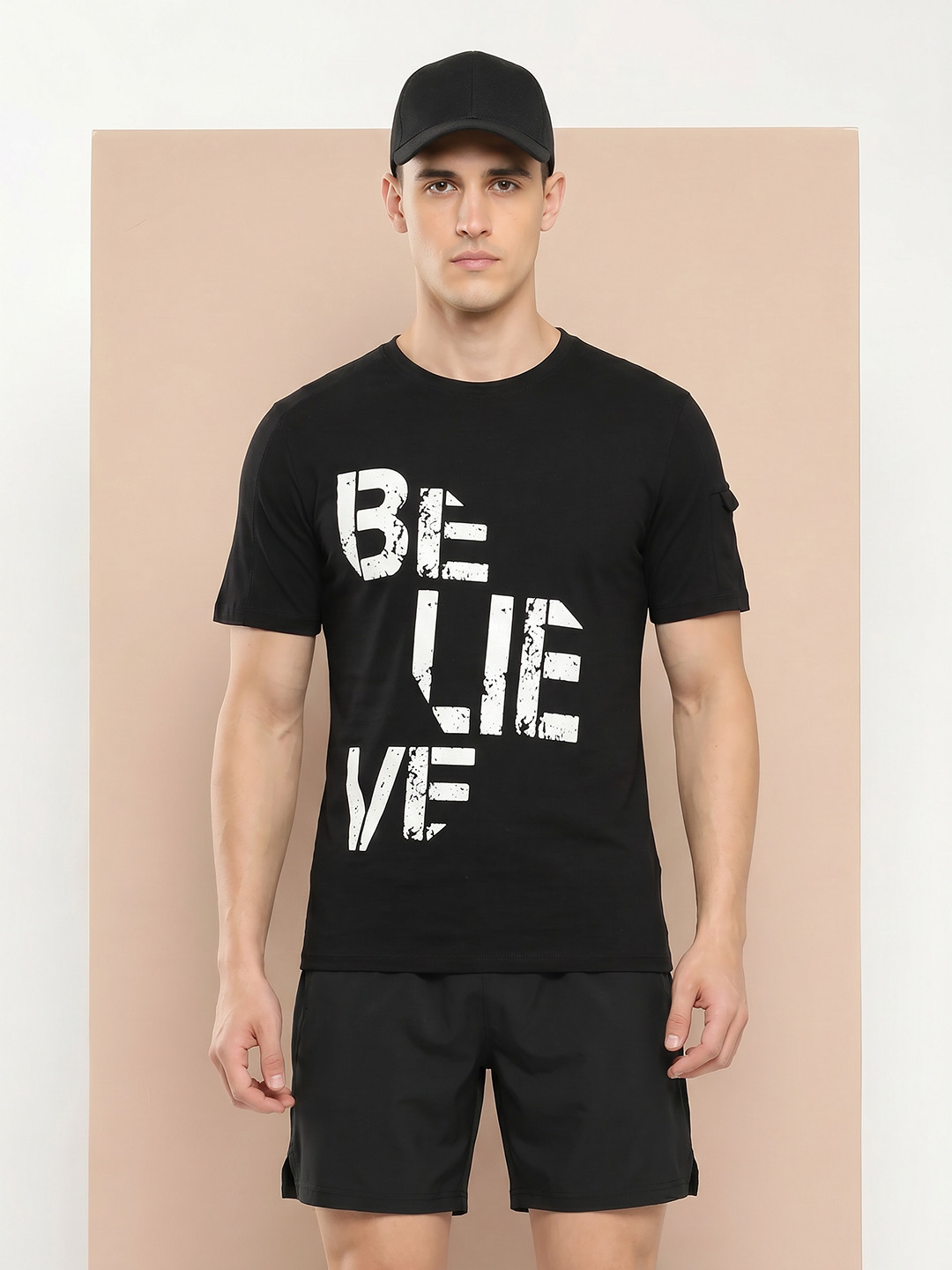 Alcis Men Black Chest Typography Printed T-shirt