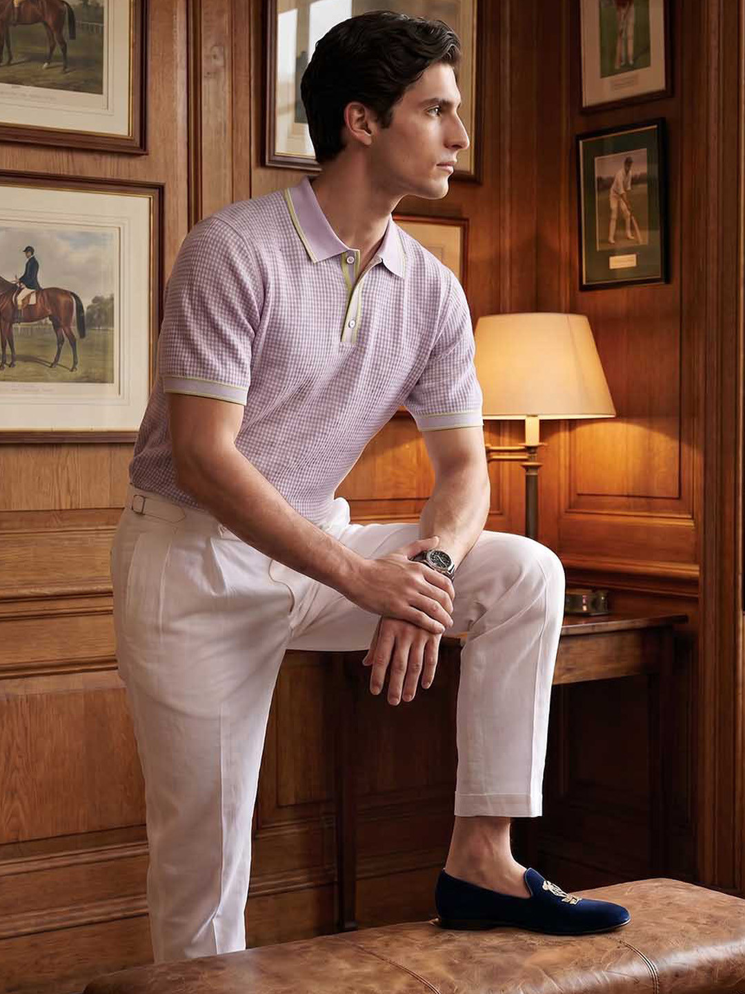House of Pataudi Self Design Polo Collar Pure Cotton T-shirt