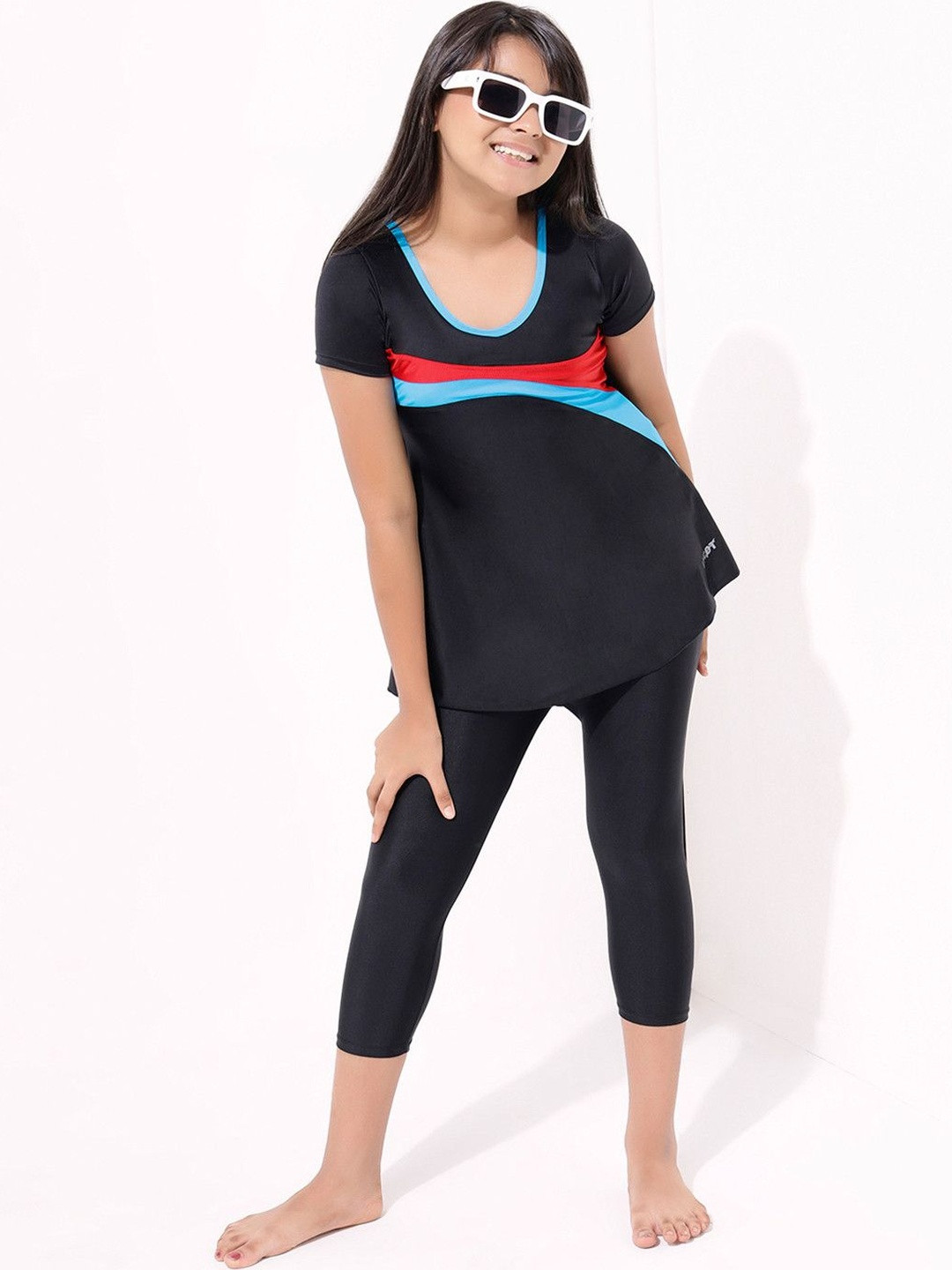 LYCOT Girls Colourblocked Swimwear with Attached Shorts