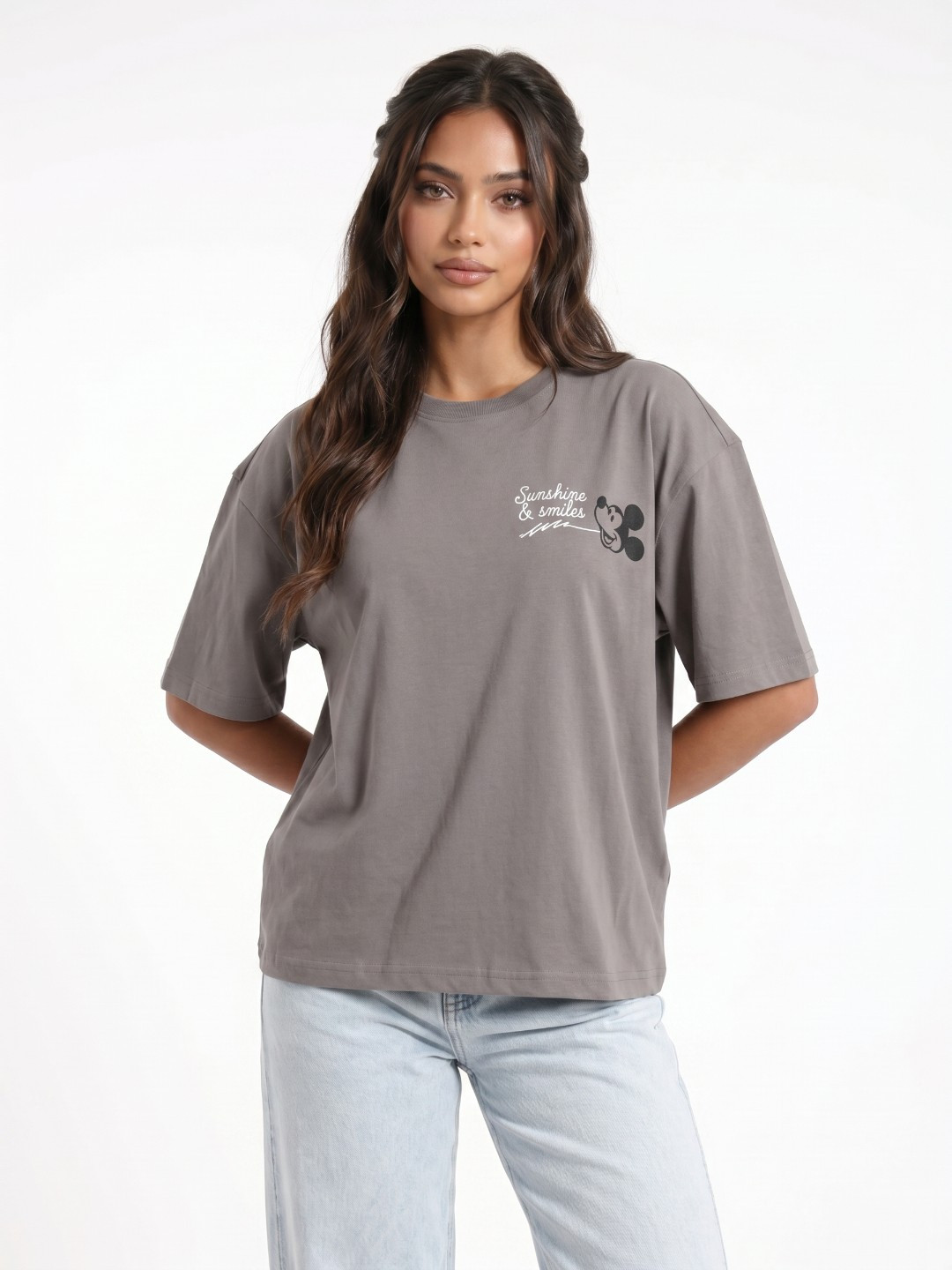 glitchez Mickey Mouse Printed Oversized Fit Drop-Shoulder Sleeves T-shirt