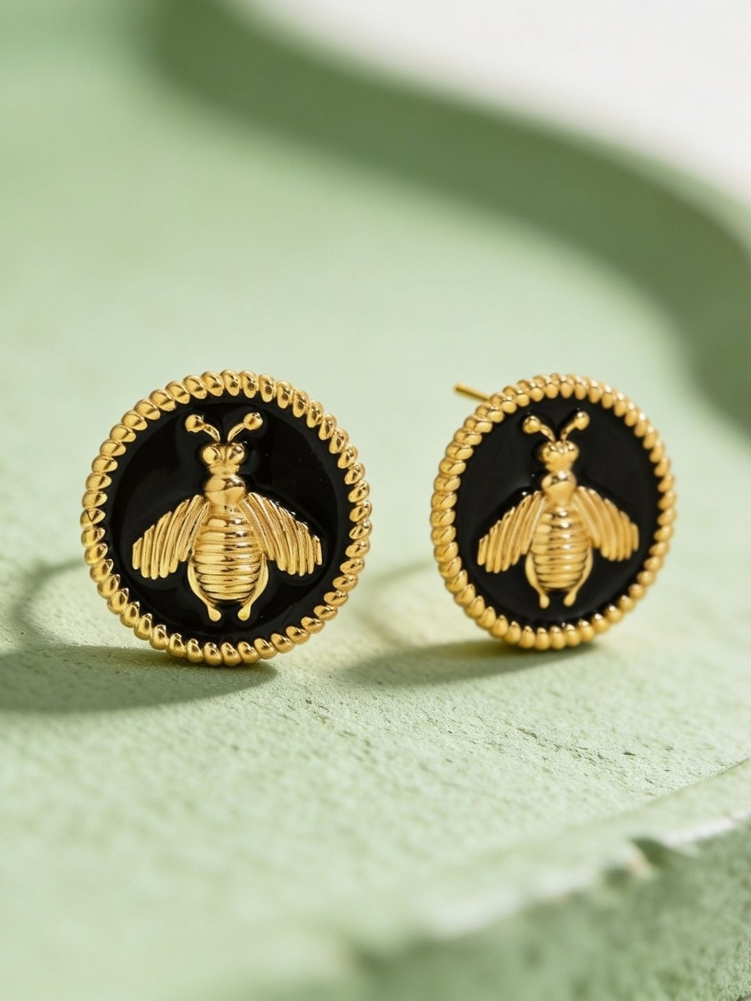 ELRA 18k Gold Plated Stainless Steel Waterproof & Anti-Tarnish Noir Bee Earrings