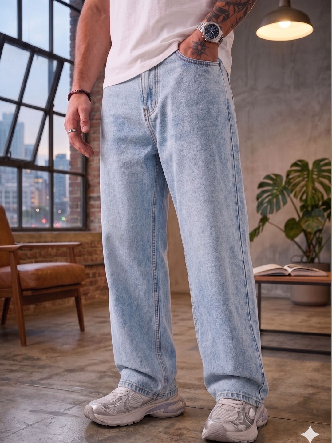 Gaucha Men Relaxed Fit Mid-Rise Acid Wash Stretchable Jeans