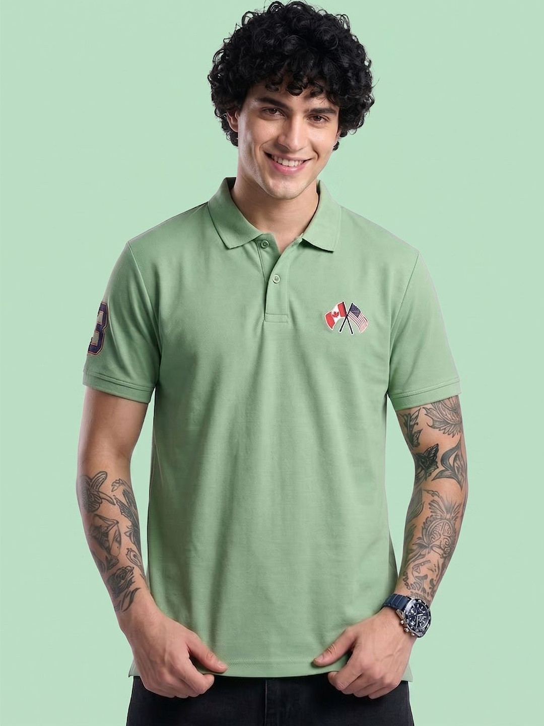 AIN6 Men Brand Logo Polo Collar T-shirt