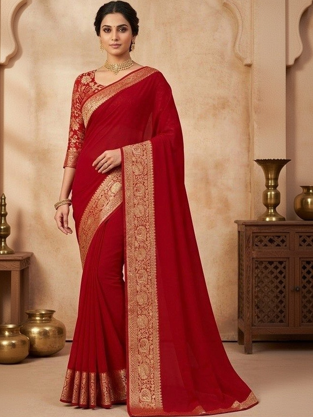 DURGA EMPORIO Ethnic Motifs Zari Pure Georgette Saree