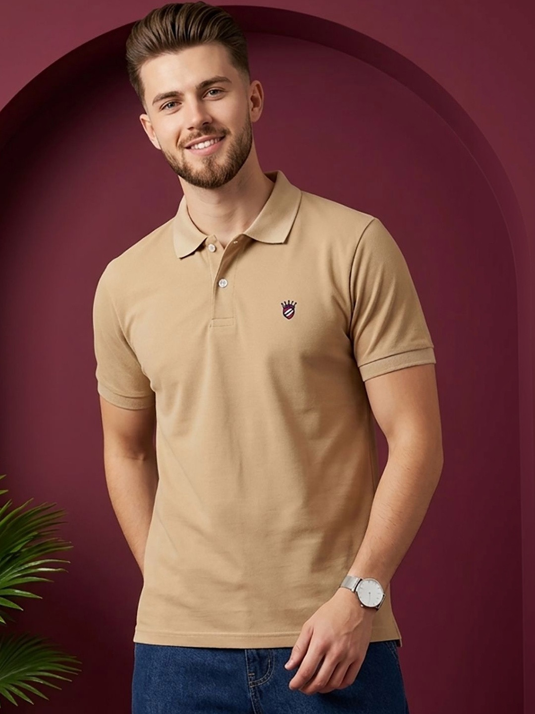 RELANE Men Brand Logo Polo Collar T-shirt