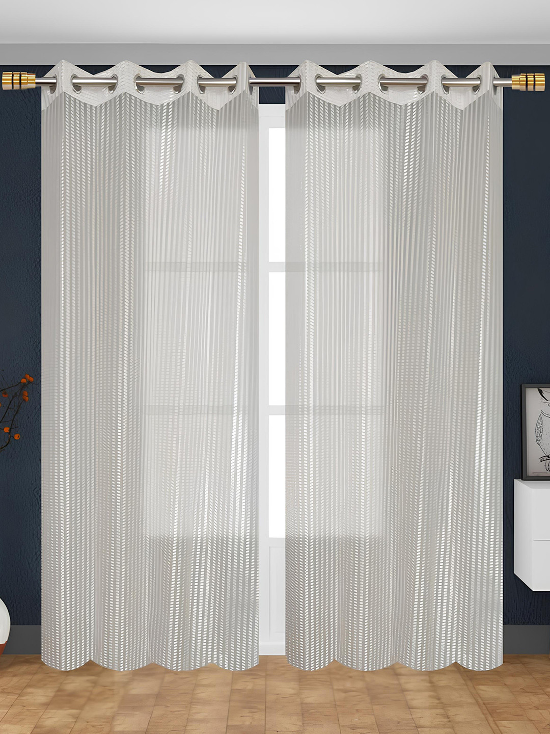 YUKANY Cream-Coloured & Multicoloured Set of 2 Sheer Window Curtain