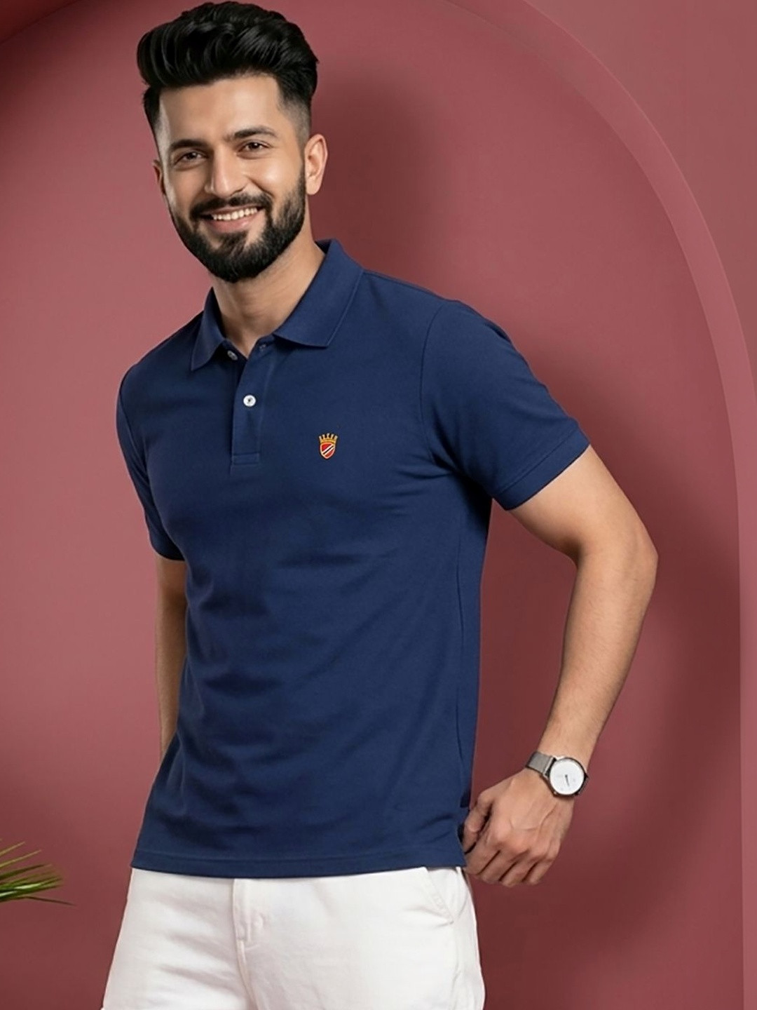 RELANE Men Brand Logo Polo Collar T-shirt