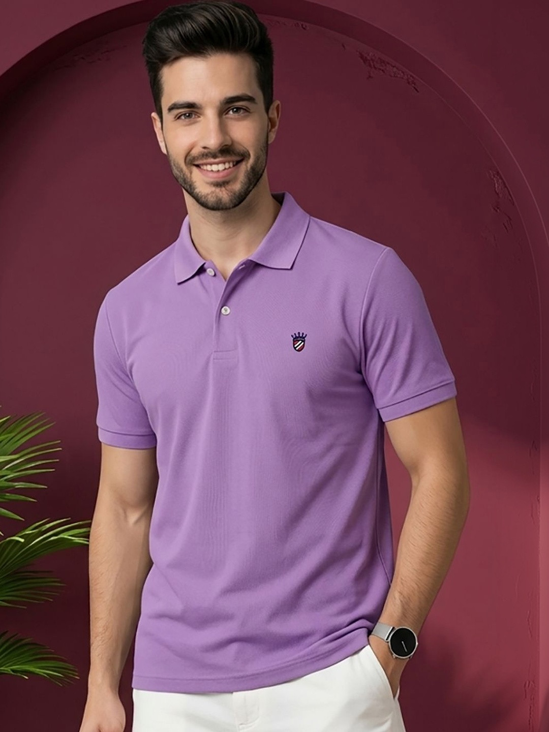RELANE Men Brand Logo Polo Collar T-shirt