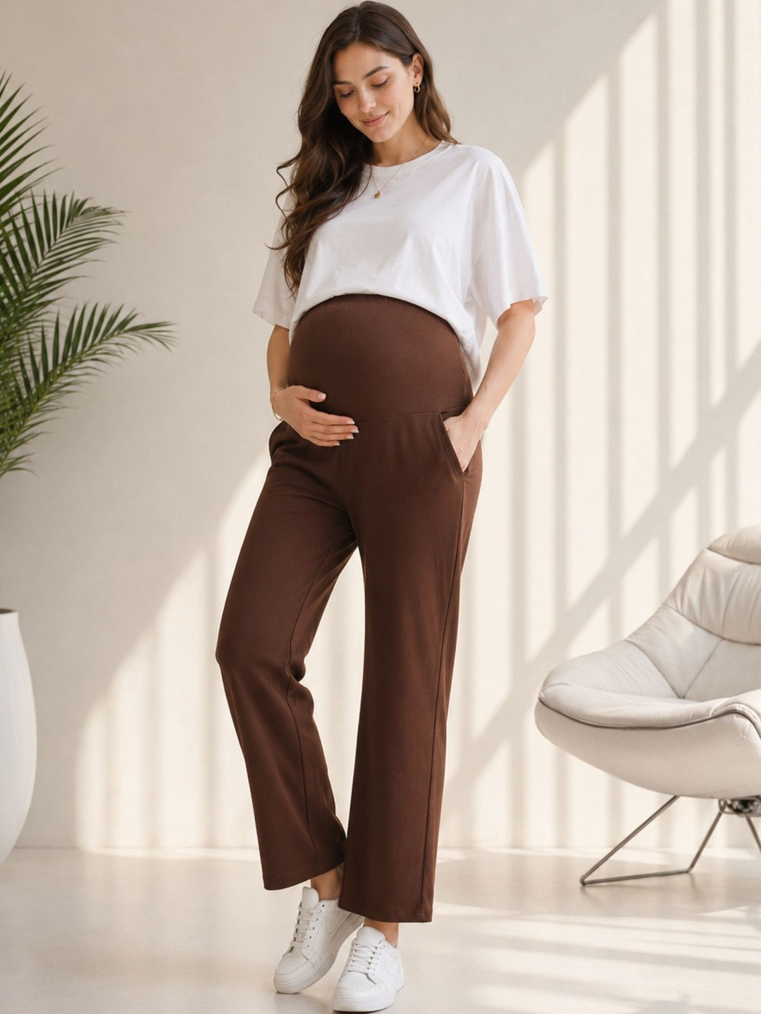 KARPATA Women Cotton Straight-Fit Maternity Track Pants
