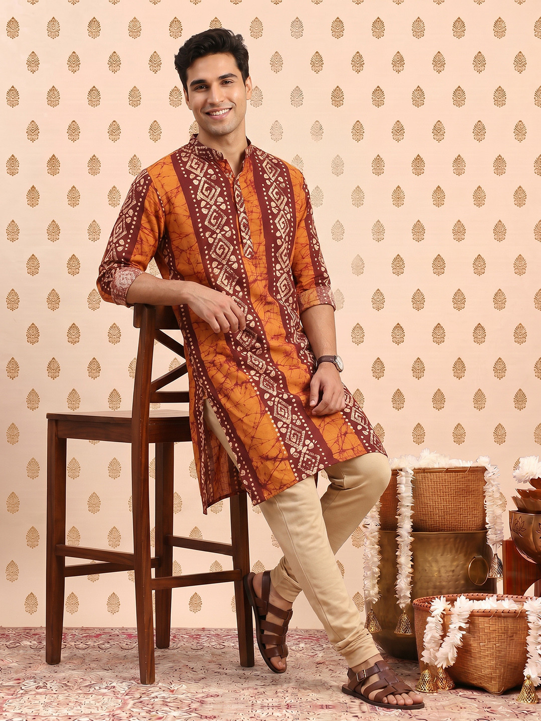 SOURAGYA Ethnic Motifs Printed Mandarin Collar Straight Kurta