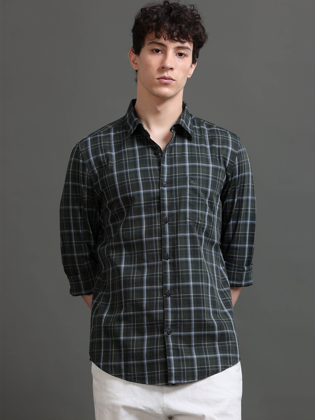 British Club Men Smart Slim Fit Checked Casual Shirt