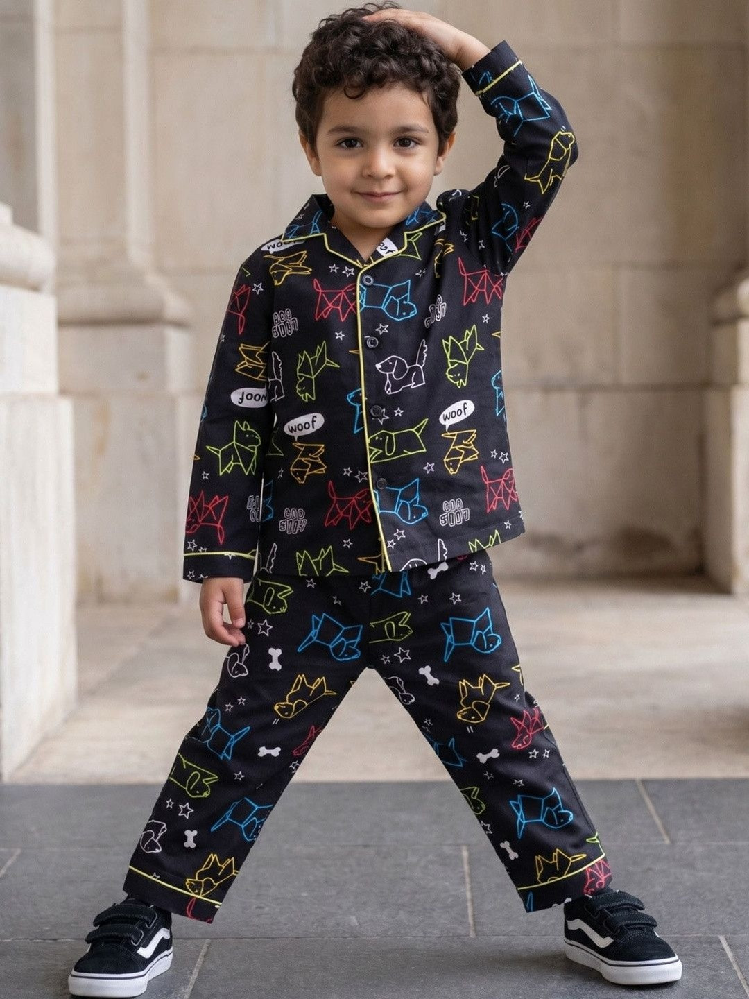 CLAP Kids Unisex Full Sleeves Cotton Printed Night Suit