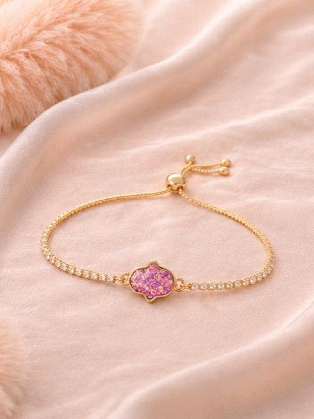 BDIVA Women Gold-Plated Stone Studded Wraparound Adjustable Bracelet