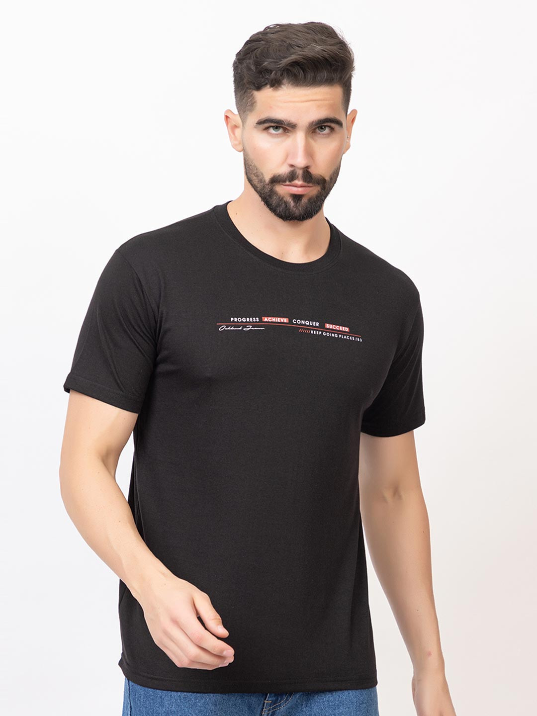 ZEFFIT Typography Printed Round Neck Short Sleeves T-shirt