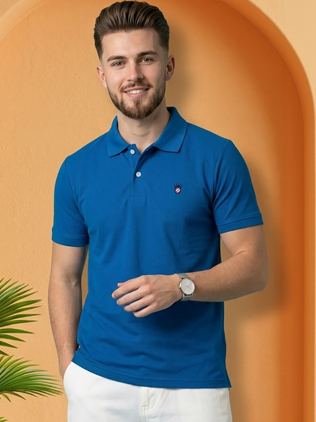 RELANE Men Brand Logo Polo Collar Regular Fit T-shirt