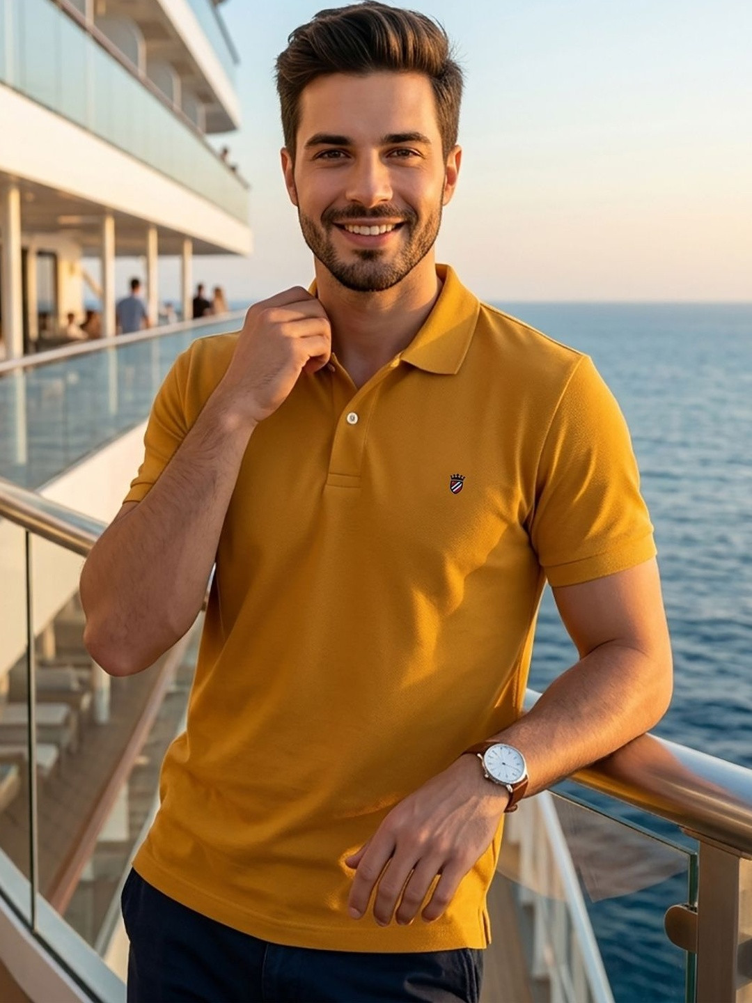 RELANE Men Brand Logo Polo Collar T-shirt