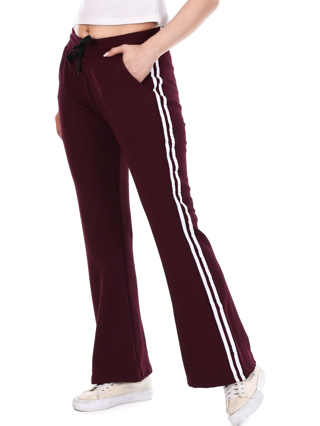Veltick Women Striped High-Rise Trousers