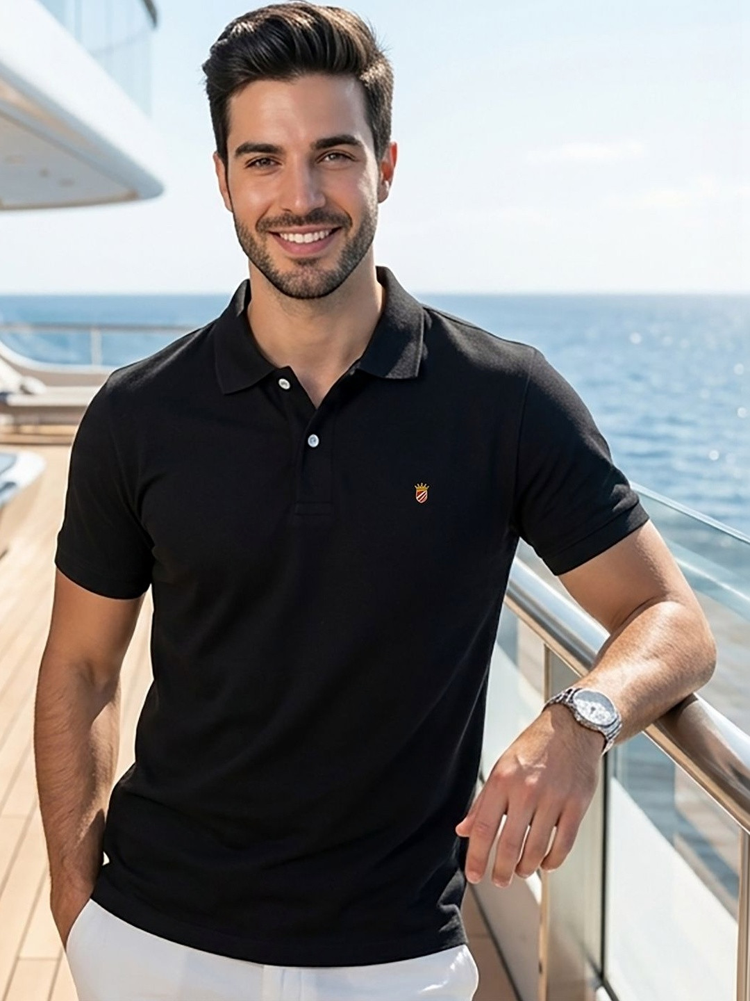 RELANE Men Brand Logo Polo Collar T-shirt