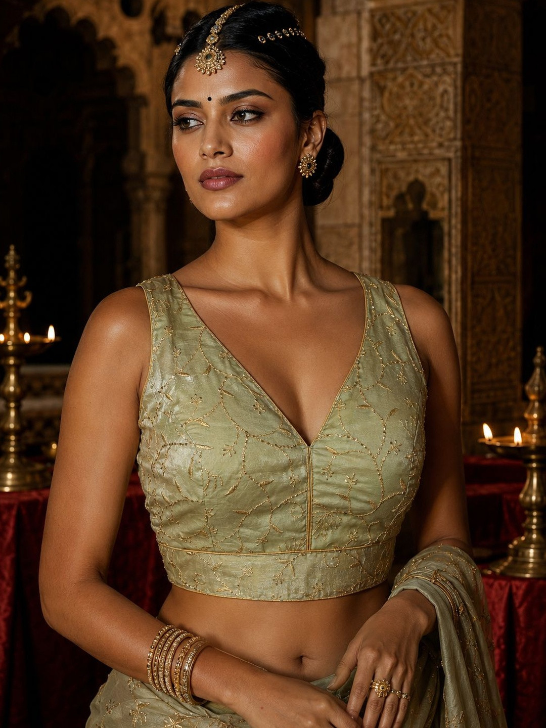 Niraha Silk Blend Embroidered Thread Work Saree Blouse