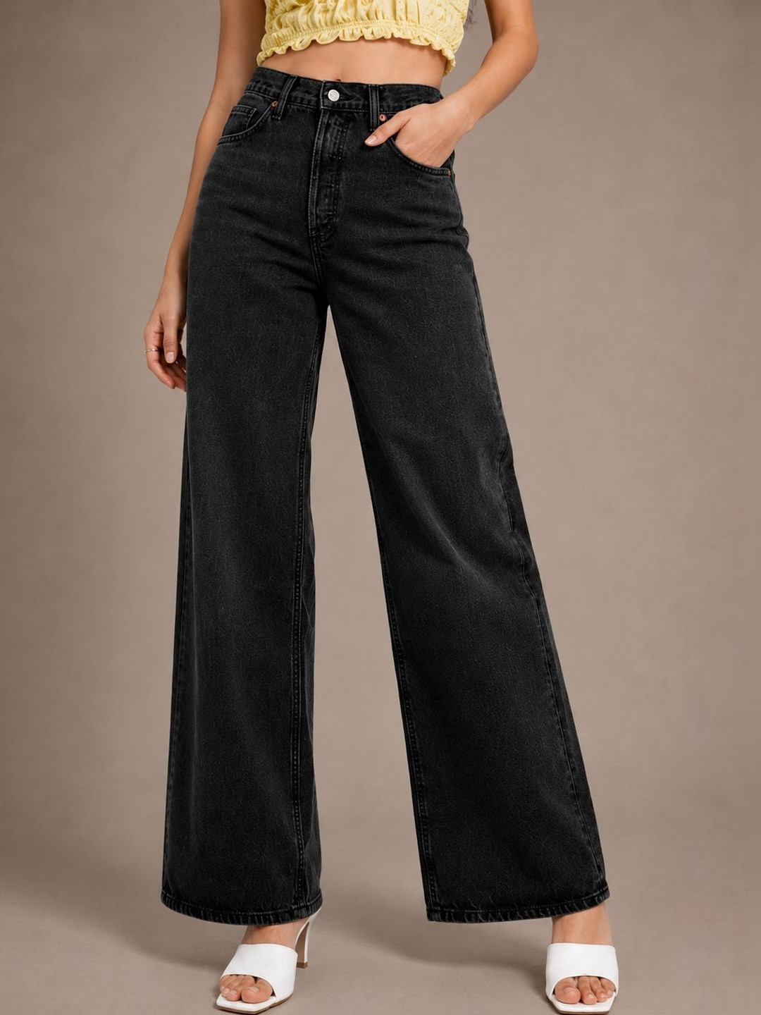 glitchez Women Comfort Wide Leg High-Rise Light Fade Stretchable Jeans