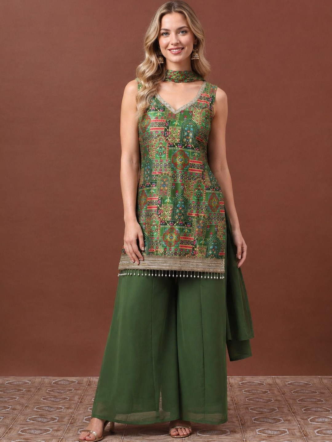 NIRYA Women Ethnic Motifs Printed Regular Kurta with Sharara & With Dupatta