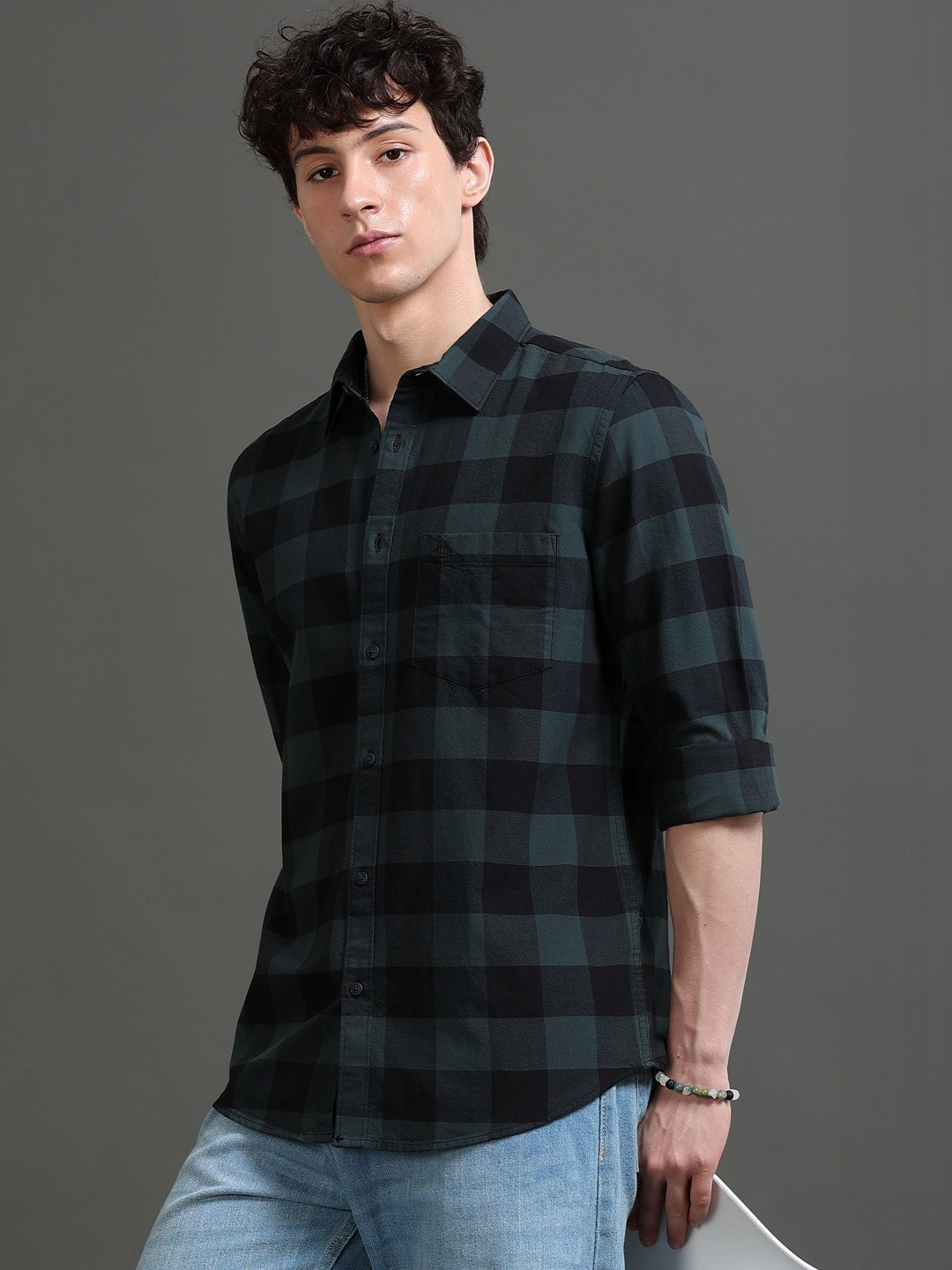 British Club Men Smart Slim Fit Buffalo Checks Checked Casual Shirt