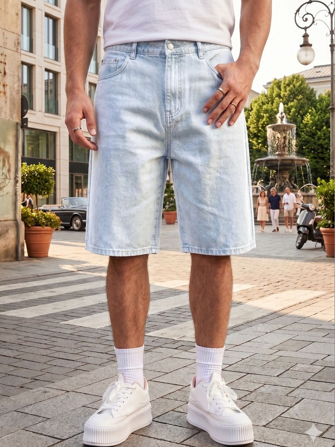 FUDE PRIDE Men Washed Denim Denim Shorts Technology