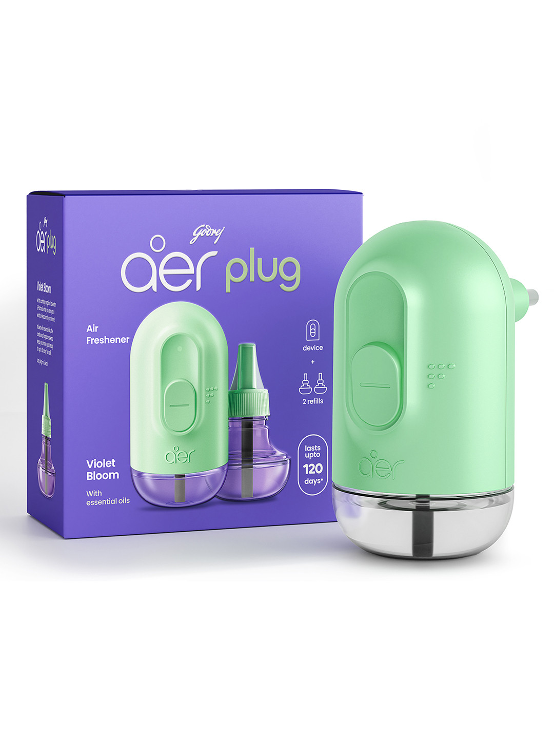 Godrej Aer Plug Violet Bloom Electric Air Freshener - 1 Device with 2 Refills - 25 ml Each