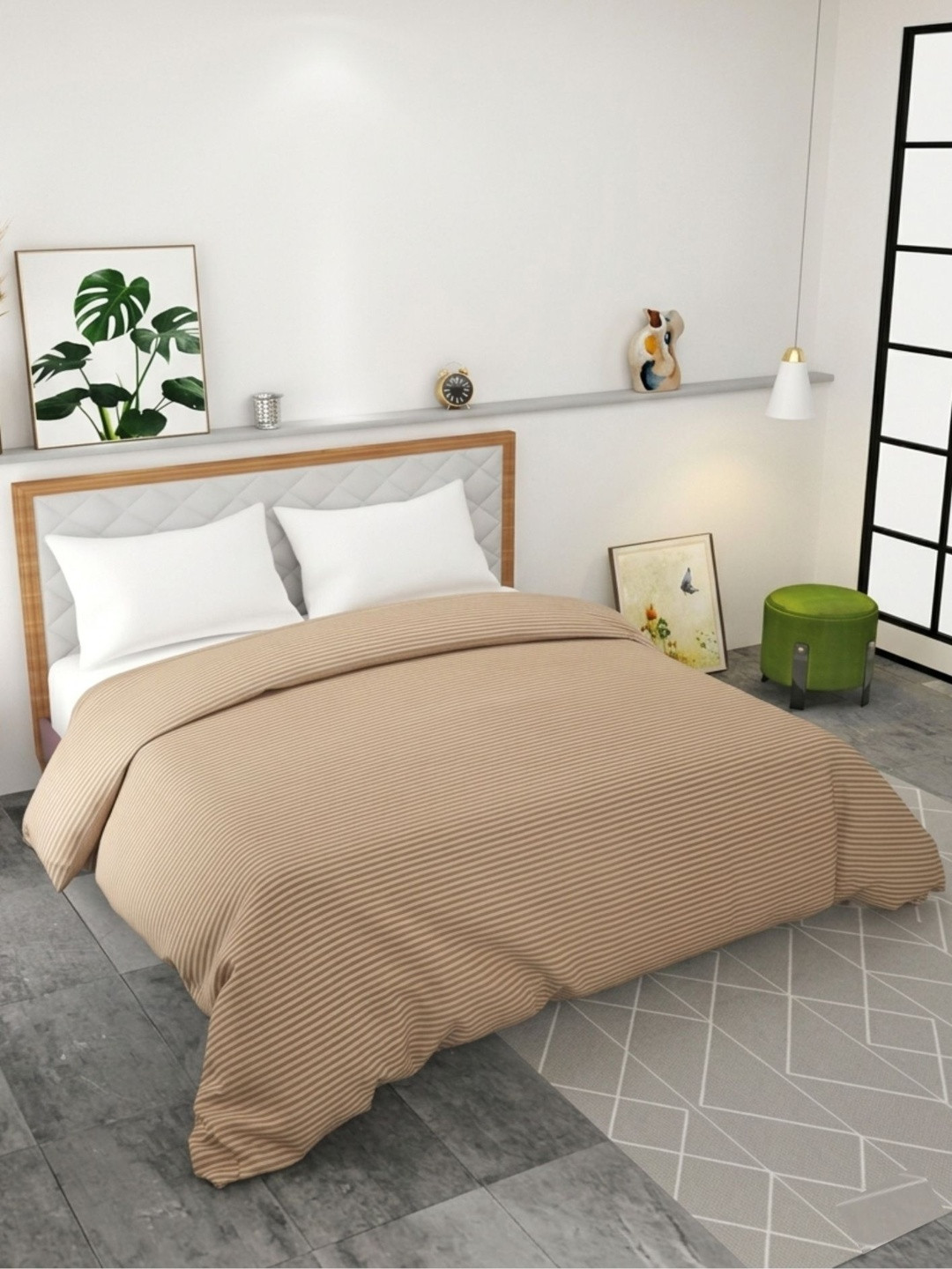 BELVOSTUM Brown Striped Cotton Duvet Cover