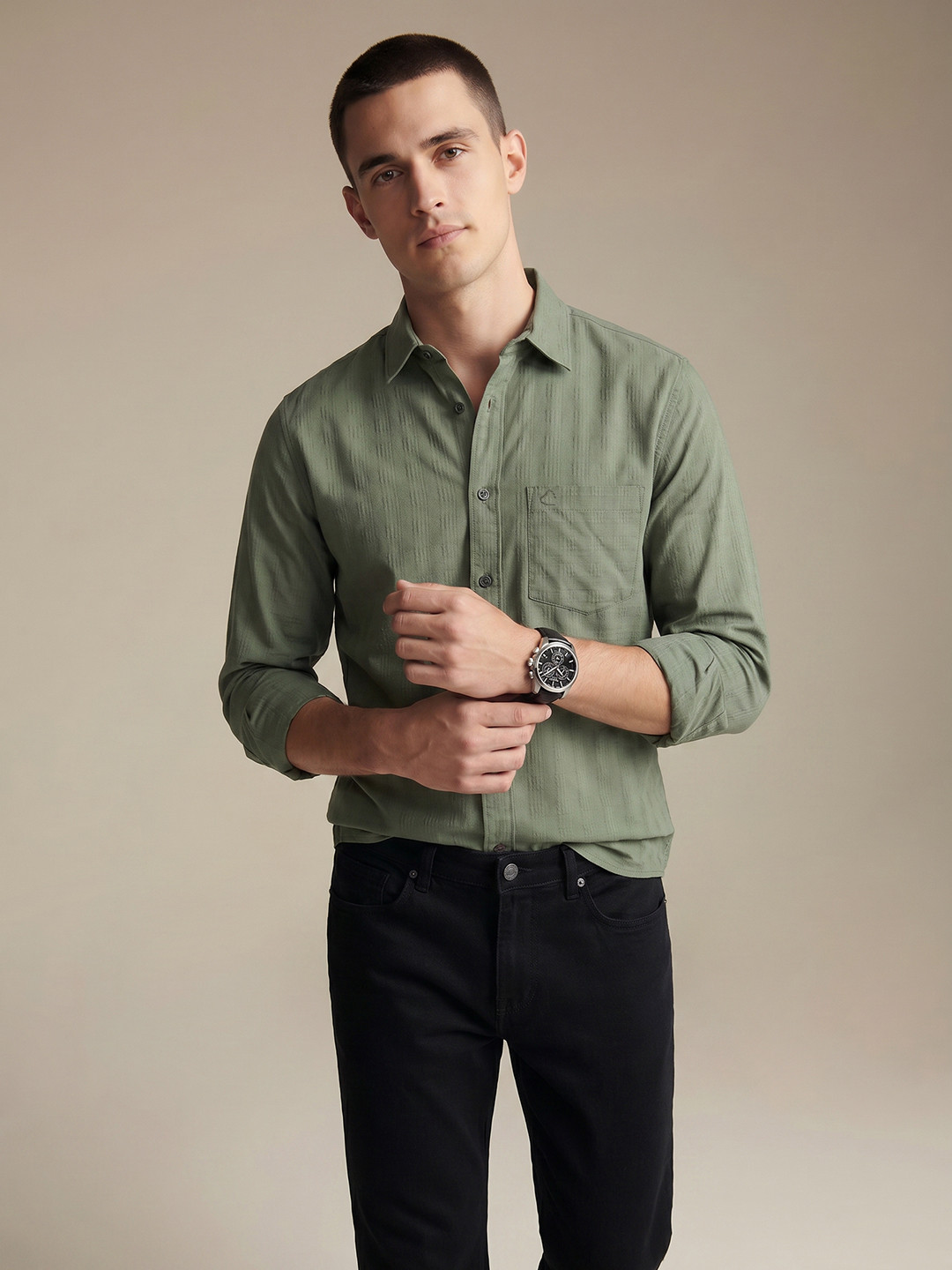 Being Human Textured Spread Collar Casual Shirt