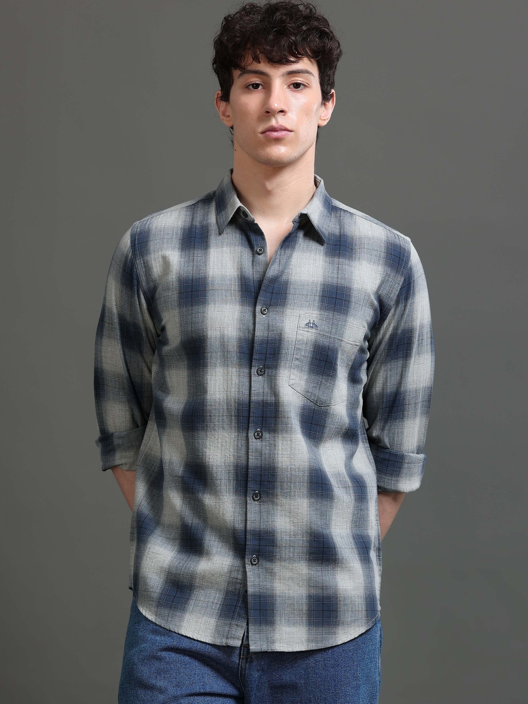 British Club Men Smart Slim Fit Checked Casual Shirt