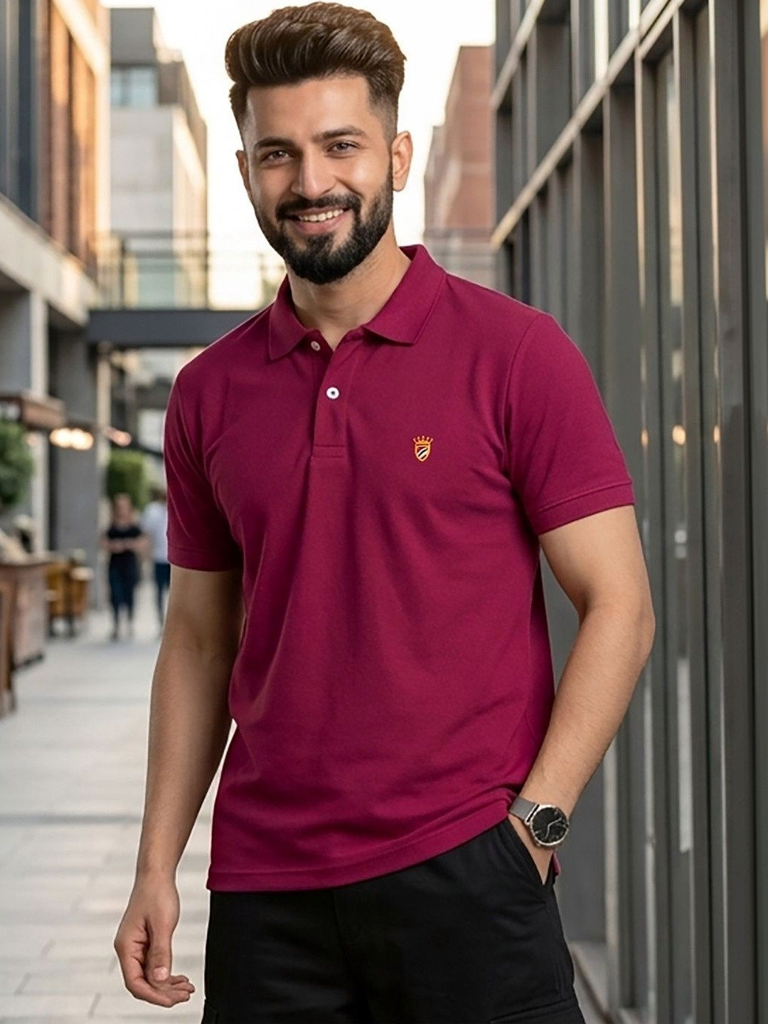 RELANE Men Brand Logo Polo Collar T-shirt