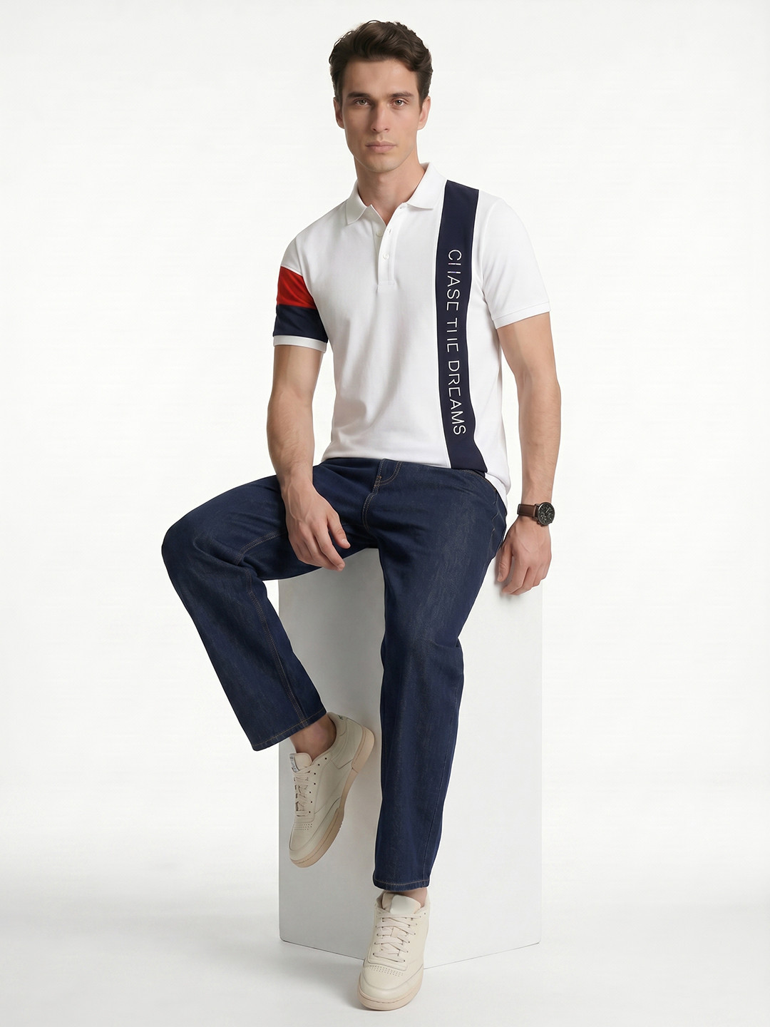 Integriti Colourblocked Polo Collar Pure Cotton Slim Fit T-shirt