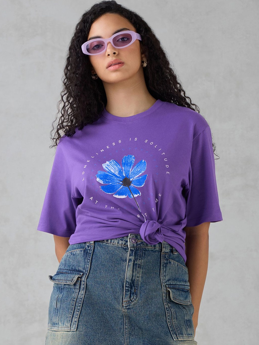 DILLINGER Women Half Sleeve Printed Oversized Fit Tshirt