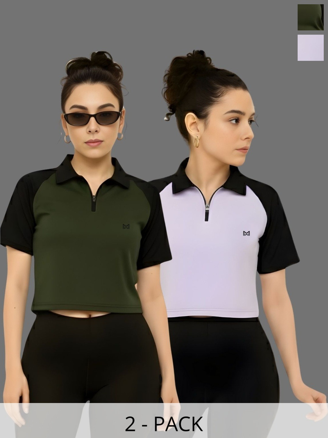 White Moon Women Brand Logo 2 Colourblocked Polo Collar Dri-FIT Pockets T-shirt