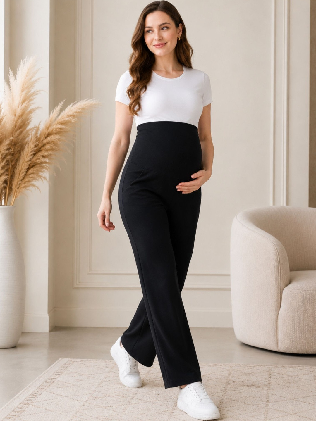 KARPATA Women Cotton Straight-Fit Maternity Track Pants